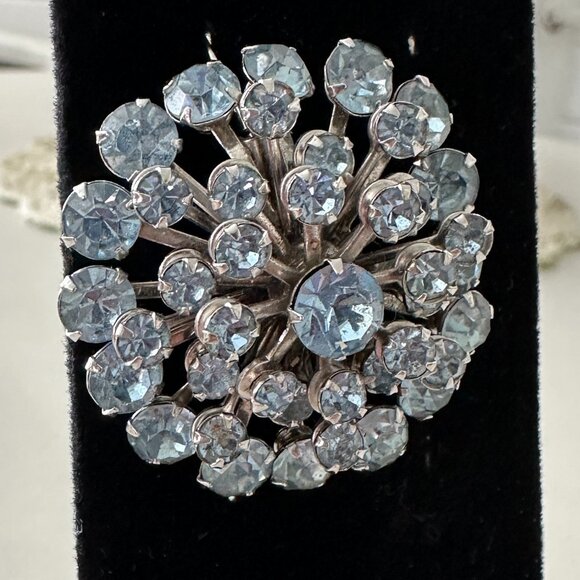Vintage Blue Rhinestone Starburst Brooch - Picture 1 of 6
